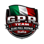 logo GPR senza sfondo, bandiera italiana con sotto scritta GPR TEAM GLUE PULL REPAIR ITALIA